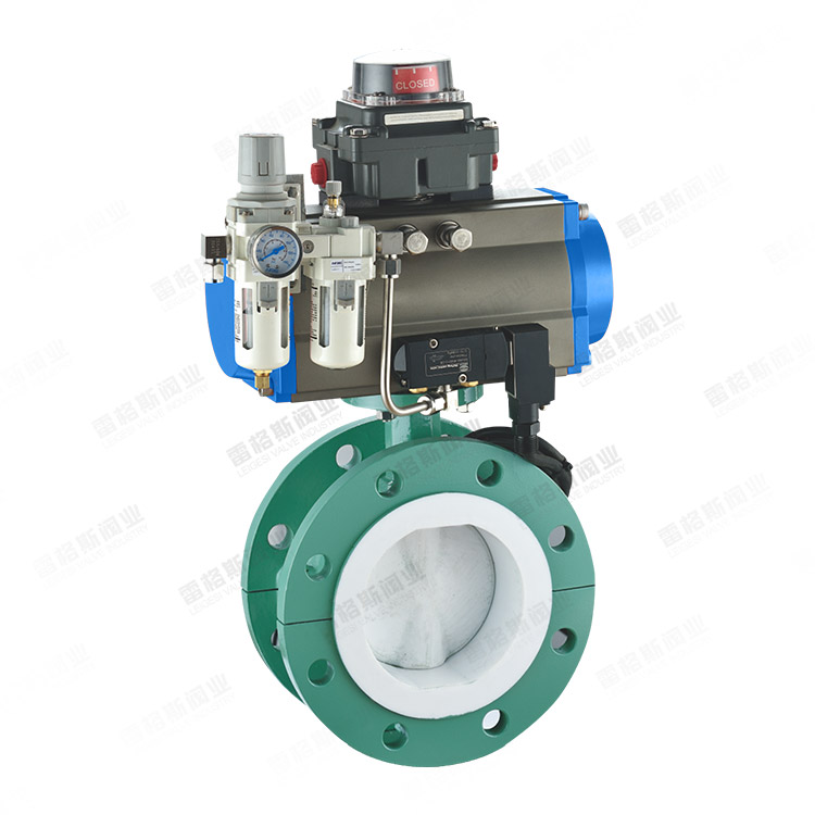 Pneumatic fluorine-lined flanged butterfly valve