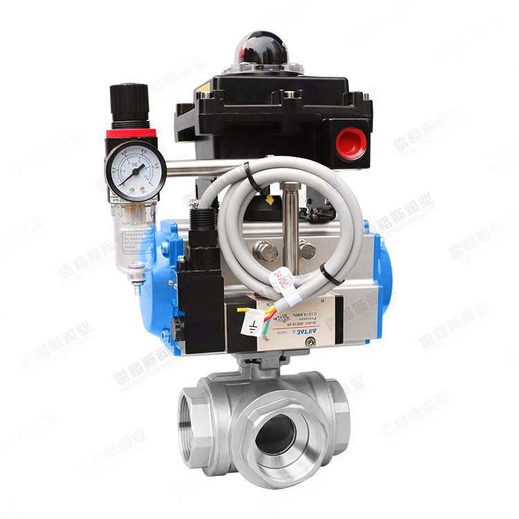 Pneumatic three-way internal thread ball valve