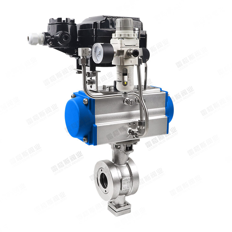 Adjustable pneumatic wafer type V-ball valve