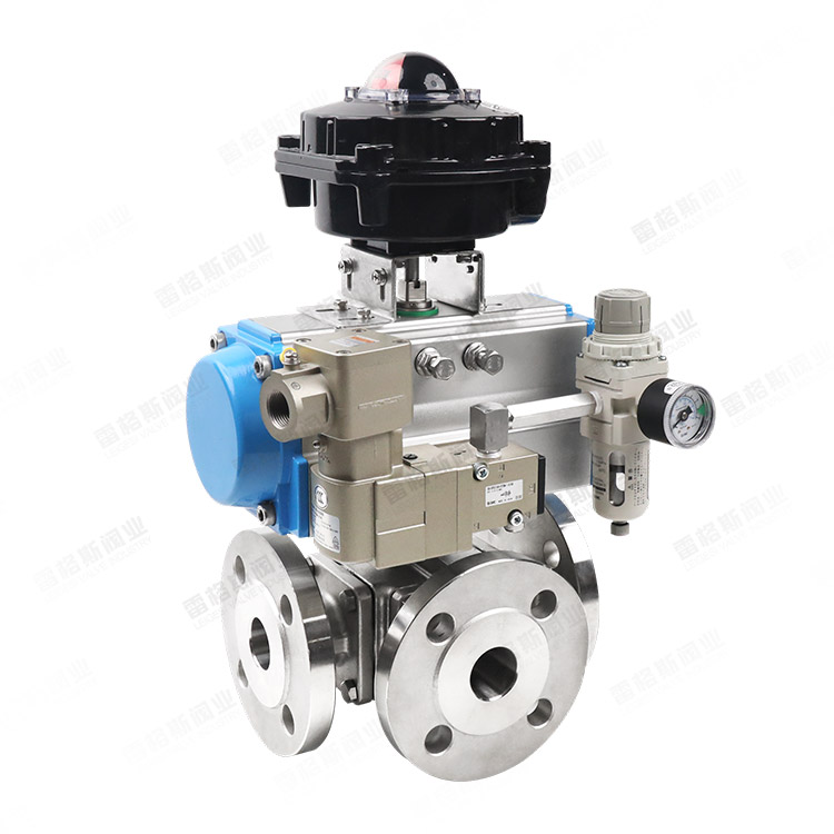 Pneumatic three-way flange ball valve